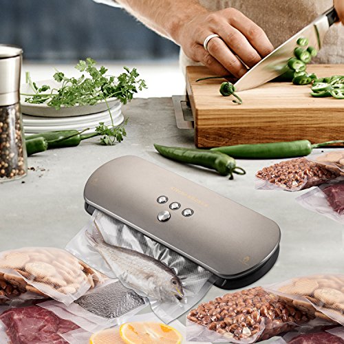 Vakuumierer, KitchenBoss Vakuumiergerät Lebensmittelverpackungsmaschine für Lebensmittel, Fleisch,Früchte, natürliche Aufbewahrung ohne Konservierungsstoffe,Vakuumregulierung,inkl. 5 gratis Profi-Folienbeutel (Silber) - 6