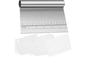 THIMMAMMA Dough Scraper, Stainless Steel Dough Cutter Pastry Pizza Chopper with 3 Plastic Cake Dough Scrapers Set, Metal Dough Scraper with Precise Scales for Bread Pizza Cake Dough Baking Shaping