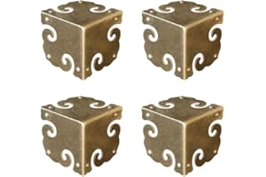 Tiazza 4Pcs Vintage Pure Brass Corner Protectors Antique Hardware Desk Edge Wooden Jewelry Gift Box Cabinet Three Sides Full Encase Corner Guard (Antique Bronze)