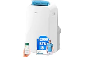 MIDEA Climatiseur Mobile Silencieux 12000 BTU avec Évacuation - Climatisation Portable Prêt à Poser 3500W - Clim Réversible Split Mobile - 3 Vitesses avec Kit de Fenêtre et Télécommande