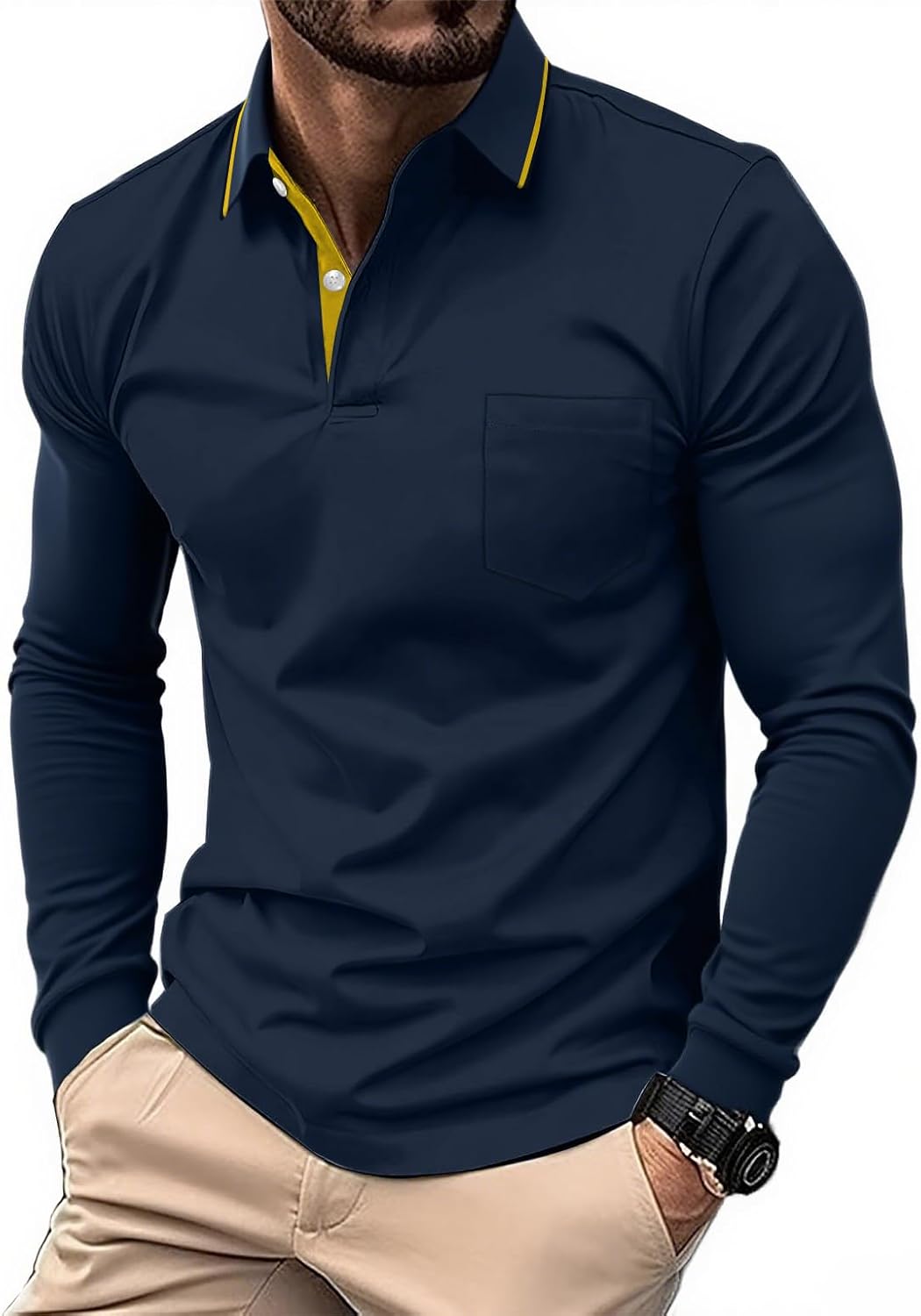 SwissWell Polo de Manga Larga para Hombre Camiseta Polo Transpirable para Golf, Ligera, para Deportes al Aire Libre y Estilo Casual
