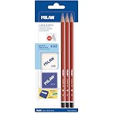 Milan BYM10016 &ndash; Blister Pack with 3 Graphite Pencils, Sharpener and Eraser