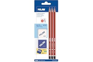 Lapices de grafito milan hexagonal hb + goma 430 + afilalapiz blister de 3 unidades