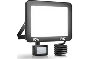 YIQIBRO 50W Security Lights Outdoor Motion Sensor, 5000LM LED Floodlight with PIR Sensor, IP67 Waterproof LED PIR Security Lights Outdoor, Flood Lights Outdoor Motion Sensor for Garden, Patio, Yard