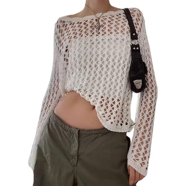 Haut Court Été Femme Crochet Maille Ajourée - Pull Tricot Transparent Streetwear