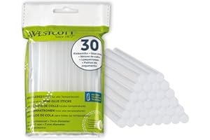 Westcott bâtons de colle chaude 7mm 30 pièces | Recharge de 30 bâtons de colle pour pistolet à colle de taille standard 7 x 102mm | Transparentes pour toutes les plages de température | E-16837 00