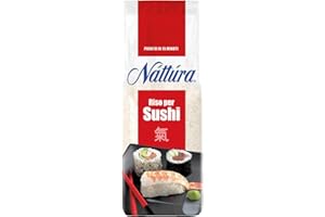 NATTURA Riso per Sushi, Riso Giapponese per la Preparazione del Sushi, Varietà Loto, Chicco Tondo e Piccolo di Origine 100% Italiana, da Guarnire con Pesce, Alghe, o Uova, Prodotto Vegano, 500 g