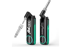 UHF Guitar Wireless Transmitter Receiver, POGOLAB 1/4 & 1/8 Stecker Wireless Gitarrensystem für Bass Gitarre, Kabelloses Sender-Empfänger, 2 ms niedrige Latenz, 6 Stunden wiederaufladbare Arbeitszeit