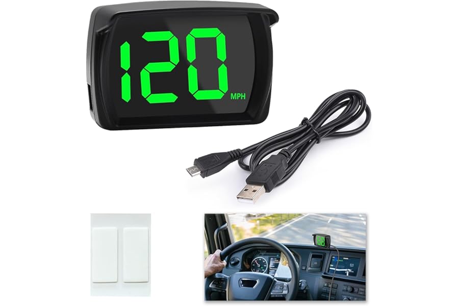 Digital GPS Speedometer HUD With LED Display for Cars, Trucks & Motorcycles - Large Font MPH Head Up Display - USB Plug & Play