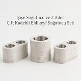 Mottopi Ehlikeyf Şişe Soğutucu ve 2 Adet &Ccedil;ift Kadeh Soğutucu-Mermer Renk