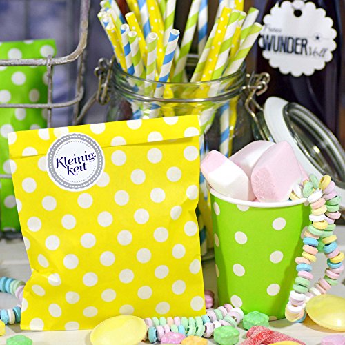 25 Frau Wundervoll Papiertüten / Geschenktüten / Candy Paper Bags – gelb mit weißen Punkten – - 3