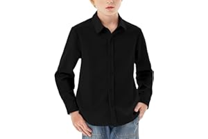 Haloumoning Chemise à manches longues pour garçon - Coupe droite - Décontractée - Pour les loisirs, les fêtes - Couleur unie - Repassage facile - Uniforme scolaire formel