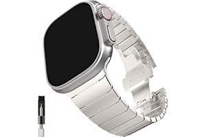 Miimall Pasek kompatybilny z zegarkiem Apple Watch, solidny, regulowany, ze stali nierdzewnej, z motylkowym metalowym zapięciem, zapasowy, do modelu iWatch SE serii 8, 7, 6, 5, 4, 3, 2, 1