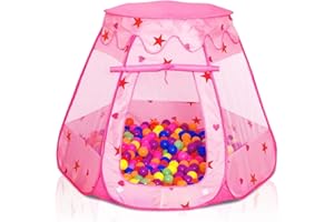 KAHEIGN Pop Up Princess Tent, 115CM x 90CM Foldable Kids Play House Tent Pink Princess Ball Pit with Carrying Bag for Boy Girl Pets Play Indoor Outdoor Backyard Game (Pink)