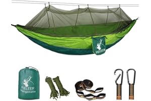 Fieleer Ultraleicht Reise Hängematte mit Moskitonetz Outdoor Camping Hammock | Mit Karabinern & 2,5cm Breiten Schwerlastgurten mit 6 Schlingen | 275x140cm 300kg Traglast Fallschirm Nylon | Für Outdoor