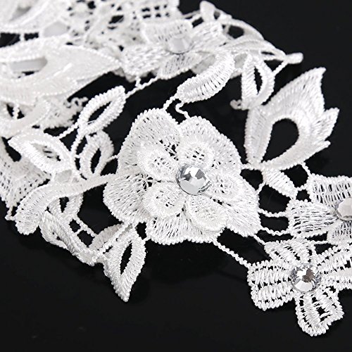 Musuntas Weisse Blumen Brauthandschuhe Fingerlose Satin Perlen Hochzeit Prom-two style - 3