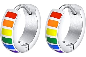 HIJONES Stainless Steel Rainbow Earrings Gay Lesbian LGBT Pride Flag Huggie Ear Studs