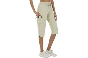 MoFiz Pantalon Cargo Femme Pantacourt été Randonnée 3/4 Pants Capri Pantalon Elastique avec Poches