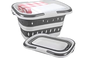 SONHOMAY Cesto portabiancheria pieghevole in plastica da 50 l, con manici pieghevoli, portatile, salvaspazio, organizer per lavanderia, 50 x 38,6 x 29 cm