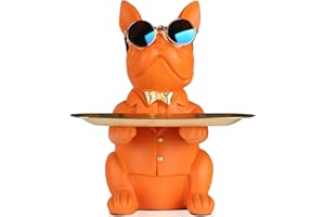SURUIM Deko Skulptur Bulldogge, Schlüsselschale Modern Schwarz, Schlüsselablage Flur, Deko Figuren Wohnzimmer, Hundefigur Deko, Französische Bulldogge Aufbewahrung für Flurdeko und Wohnzimmer (Orange)