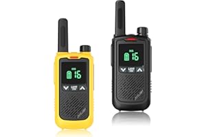 JUCJET 2023 T17 Walkie Talkie für Kindergeschenke PMR446 3-5km Lange Reichweite Walky Talky mit 16CH VOX Taschenlampe Hintergrundbeleuchtung LCD Micro-USB Aufladung (2 Stück Yellow&Black)