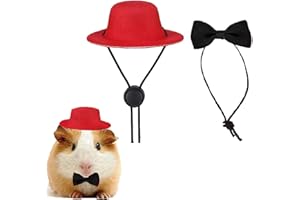 Ling & Bai 2Pcs Guinea Pig Clothes Halloween Small Pet Bow Tie Costume Rabbit Cute Hat with Bowtie Collar Accessories for Valentine's Day Birthday Party (Red Hat & Black Tie)
