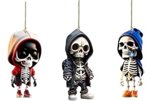 JIANYH 3 Pcs Skull Gifts, Skull Accessories, Cute Skeleton Car Pendant, Halloween Decoration for Home Office Desk and Car Interior Accessories