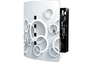 ‎BANJADO banjado® Design Schlüsselkasten aus Edelstahl mit Motiv Weiße Ringe für 10 Schlüssel - Schlüsselschrank zur Schlüssel Aufbewahrung 24 x 21,5 x 7cm groß mit praktischem Magnetverschluss