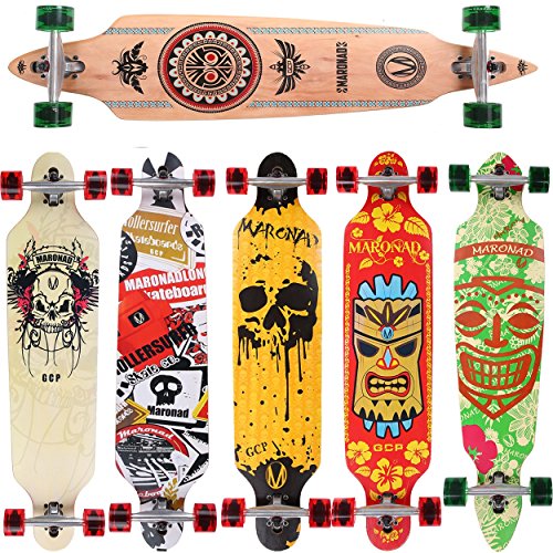 Longboard Skateboard MARONAD drop through Race Cruiser ABEC-11 Skateboard 104x24 cm Streetsurfer patinar FUN, Modell Cruiser - Indian