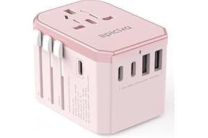 EPICKA Uniwersalny Adapter Podróżny, Adapter Podróżny na Całym świecie, Uniwersalny Adapter z 3 USB-C, 2 USB-A, Międzynarodowy Adapter do Gniazdk do Niemiec, USA, Tajlandii, Australii, Różowy