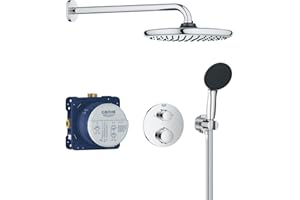 GROHE Precision Thermostatique Ensemble de Douche Encastré 2 sorties (Douche de Tête Vitalio Start 250, Pommeau de Douche Vitalio Start 110 2 jets, Support Mural et Flexible 1, 5 m), Chromé, 34883000