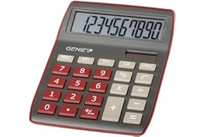‎GENIE Genie 840 DR 10-stelliger Tischrechner; Dual-Power (Solar Und Batterie); Kompaktes Design; Dunkelrot