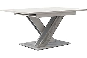 Mirjan24 Tavolo da Pranzo, Legno ingegnerizzato, Bianco Opaco/Cemento