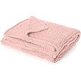 Dreamscene Luxury Mink Waffle Honeycomb Faux Fur Warm Throw Over Sofa Bed Soft Blanket, Blush Pink - 150 x 200cm