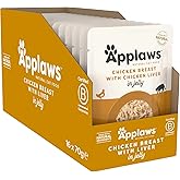 Applaws Natural Premium Wet Cat Food for Adult Cats, Chicken Breast with Liver in a Tasty Jelly Pack of 16 x 70g Pouches
