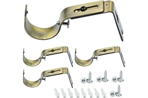 Rhinenet 2 pairs Curtain Pole Bracket Adjustable Single Curtain Rod Brackets Holder Wall Bracket Hooks Outside Mounted Blinds Heavy Duty Curtain Rod Wall Support with Screws for Curtain Poles Wall Rod