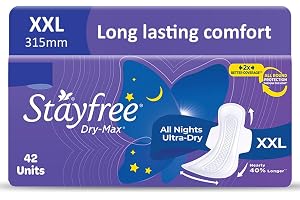 Stayfree Dry Max All Night XXL Sanitary Pads For Women | 42 Pads | Dry Cover | Provides Dry Feel for Up to 12 Hours | Super Lock Gel Pockets to Absorb Heavy Flow