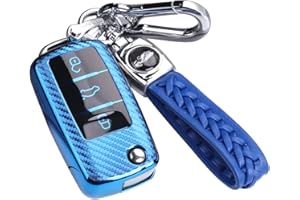 RXXR Etui na kluczyki samochodowe kompatybilne z VW, VW Golf Key Box, pokrowiec na klucze do VW Polo, Passat, Skoda, Seat, 3 przyciski, niebieskie