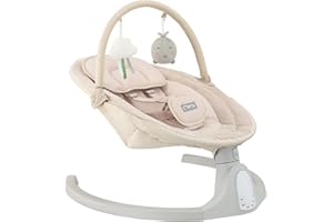 Mecedora MoMi KENANI SAND para niños de hasta 9 kg, con pantalla LED, mando a distancia, Bluetooth, arnés de 5 puntos, barra y juguetes, alimentada por pilas y/o electricidad