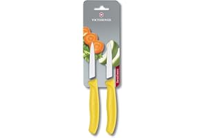 Victorinox Swiss Classic, set 2 coltelli da cucina e per verdura, lama a filo diritto per tagli precisi, 8 cm, acciaio inox, lavabile in lavastoviglie, giallo