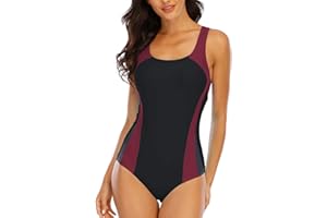 Halcurt Badeanzug Damen Sport mit Cups Einteiliger Badeanzüge U Ausschnitt Schwimmanzug Bademode S-XXL