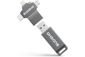 SUDEHO Cle USB iPhone 128 Go MFi Certifiée, 4 en 1 Clé USB C pour iPhone/Pad/Mac/Android/PC, Clef 3.0 Grande Vitesse Flash Drive Mémoire Externe Stick pour Stockage Photos/Vidéos/Musique(Noir)