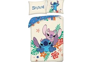 Halantex Juego de cama Stich y Ángel – de Lilo y Stitch – Funda nórdica reversible 140 x 200 cm y funda de almohada 70 x 90 cm – Multicolor – 100% algodón