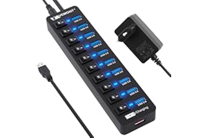 USB Hub Aktiv 3.0 mit Netzteil, VEMONT 11 Ports USB Verteiler (10*3.0 Ports,1 Intelligenter Charging Port)mit 12V/3A Netzteil,USB Splitter mit Individuellen Schalter & 1,2m Langes Kabel für PC/Laptop