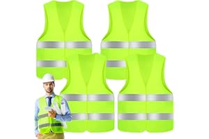 PXDUCN Hi Vis Vest, Yellow Jackets, 4 PCS Standard Size Reflective High Vis Vests, Hi Vis Jacket With 2 Reflective Strips, Hi Viz Vests Yellow for Running, Cycling, Surveyors and Traffic Work