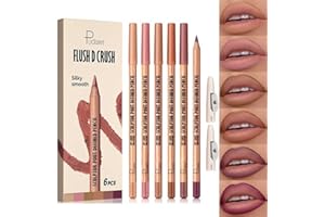 HQDA 6 PCS Lip Liner Pencil Set - Matte Nude Lip Contour Lipliner, Waterproof Long Lasting Lipstick Lip Liner Set, Smudge-Proof Lip Liner Pen (# New 03)