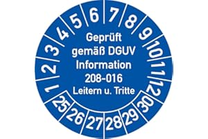 ROSENBAUM OFFSETDRUCK Geprüft gemäß DGUV Information 208-016 Prüfplakette, 100 Stück, in verschiedenen Farben und Größen, Prüfetikett Prüfsiegel Plakette Leitern und Tritte (ehemals BGV D 36) (30 mm Ø, Blau)