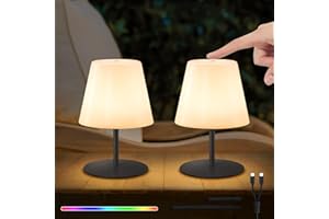 ‎NICEBUY NiceBuy LED Table Lamp Battery Set of 2 Touch Dimmable Warm White / RGB USB-C Rechargeable Table Lamp Wireless Mini Small IP44 for Living Room Balcony Patio Patio (Black)