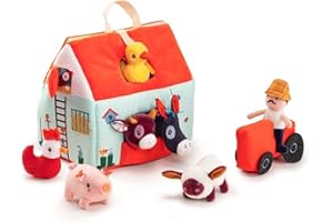 LILLIPUTIENS - Mi Primera Granja - Juguete Educativo de Tela con Animales y Granjero - Estimula la motricidad y la imaginación - 8 Accesorios y asa para Transportar - Desde 18 Meses - 86791