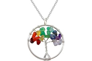 Only faith Collar para Mujer Arbol de Vida con piedras naturales Hecho a mano Acero Inoxidable Amuleto y protección Limpieza de 7 Chakras meditación